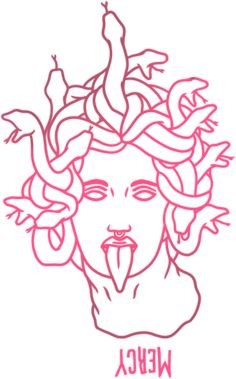 a drawing of the head of medusa with snakes on it's forehead and hands