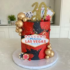 a las vegas themed birthday cake on a table