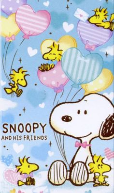 snoopy and his friends phone case for the iphone 4g, with balloons floating in the air