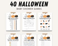 four halloween baby shower games with pumpkins and ghost