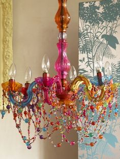 a colorful chandelier hanging from the ceiling