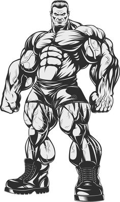 an illustration of a bodybuilding man flexing his muscles with one hand on his hip