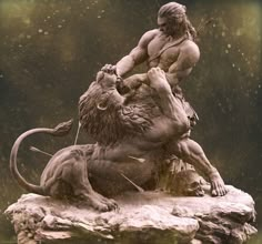 a statue of a man riding on the back of a lion