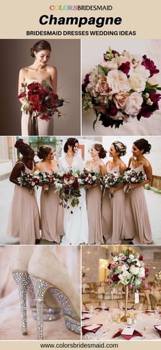 the bridesmaid dresses are all in different colors and styles, but they have high heels