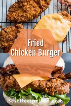 fried chicken burger with cheese and lettuce