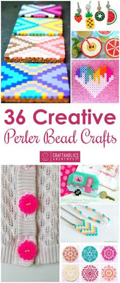 crochet projects and crafts with text overlay that reads,'36 creative perler bead crafts '