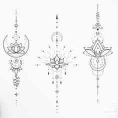 three different tattoo designs on the back of their arms and shoulder, one with a lotus