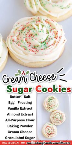 an advertisement for cream cheese sugar cookies on a plate