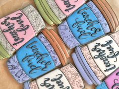 decorated cookies with the words happy birthday on them