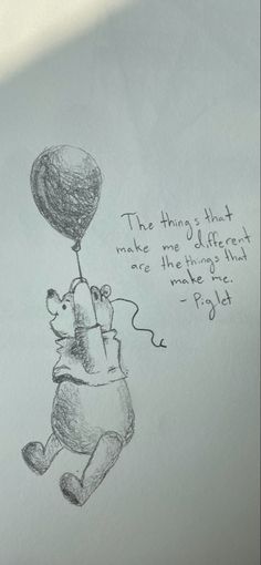 a drawing of winnie the pooh flying with a balloon