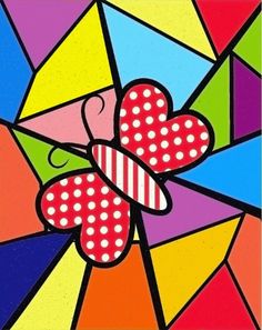 a painting of a butterfly with polka dots on it's wings, in multicolors