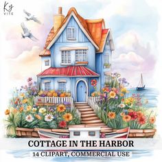 cottage in the harbor clipart commercial use