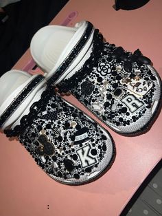 Customized to order blinged out crocs. Crocs included. Crocs With Diamonds, Cute Black Crocs, Blinged Out Crocs, Crocs Custom, Bedazzled Crocs, Croc Ideas, Calumet City, Bedazzled Shoes, Custom Crocs