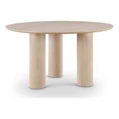 a round wooden table with two columns on each side