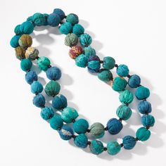 Long Vintage Kantha Necklace in Teal by Mieko Mintz (Silk Necklace) | Artful Home Beach Jewelry Boho, Silk Necklace, Kantha Embroidery, Diy Jewelry Necklace, Wrist Jewelry, Fiber Jewelry, Jewelry Making Necklace, Artful Home, Textile Jewelry