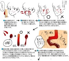 the instructions for how to draw an anime character's face in different styles and colors