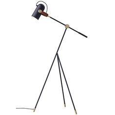 a black and gold floor lamp with a wooden base on an isolated white background,