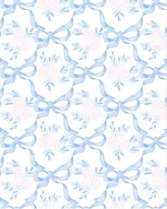 a blue and pink flower pattern on a white background with watercolor effect in the middle