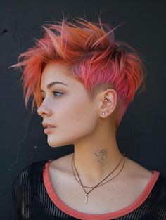 Vibrant Pixie Hair Color, Short Funky Hair, Hair Color Ideas Vibrant, Unique Hair Cuts, Short Hair Color Ideas, Rocker Hair, Chemo Hair, Vivid Hair Color, Color Highlights