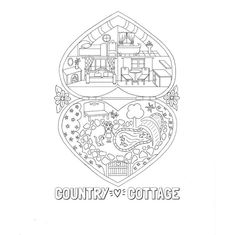 the country cottage logo is shown in this black and white photo, with an image of a