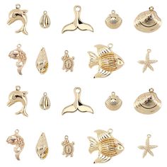 PRICES MAY VARY. ❤[1 BOX 10 STYLES SEA ANIMAL PENDANTS]: Come with 20pcs 18k gold pendant charms in 10 styles (2pcs/1 style), a plastic box(7.4x7.2x1.7cm) is included to help you easy to store and protect the jewelry findings. ❤[MATERIAL]: These ocean theme charms are 18K gold plated, hypoallergenic material-good for sensitive ears, lightweight, smooth, sturdy and durable, can be used for a long time. ❤[SIZE]: Each 18k gold pendant is about 12.5~23.5mm(0.5~1in)long, 5~25.5mm(0.2~1in)wide; hole: Spiral Shell, Style Punk, Starfish Pendant, Jewelry Making Charms, Marine Animals, Cute Charms, Ocean Themes, Shell Pendant, Sea Animals