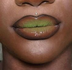 ~ green lips makeup Green Lipstick Aesthetic, Green Monochromatic Makeup, Brown Lip Combo, Future Aesthetic, Green Lipstick, Green Lips, Lip Combo, Cool Makeup Looks