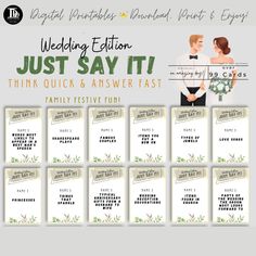 the wedding info sheet for just say it, think quick and answer fast with pictures