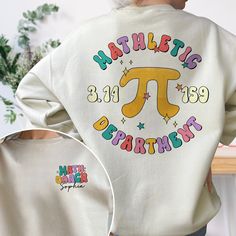 Mathletic Department, Custom Pi Day Shirt, ath Teacher Shirt, Math Lover Gift, Teacher Gift, Funny Pi Day Shirt, Math Teacher Team Shirt Note: For Different Color From Colors List Please "Message us or leave a note" MATERIAL UNISEX T-SHIRT - Medium fabric (5.3 oz/yd² (180 g/m - Classic fit - Runs true to size - 100% cotton (fiber content may vary for different colors) - Tear-away label UNISEX SIZING CHART Small: Length 28" - Width 18" (4-6) Medium: Length 29" - Width 20" (6-10) Large: Length 30" - Width 22" (10-14) XL: Length 31" - Width 24" (14-18) 2XL: Length 32" - Width 26" (18-20) 3XL: Length 33" - Width 28" (20-22) All measurements are approximations. Shirts may be within 1" of the dimensions listed The shirts were measured laying on a flat surface, side to side and top to bottom. HOW Math Team Shirts, Math Shirts Teacher, Cute Teacher Shirts Math, Math Tee Shirts, Pi Shirt, Pi Shirts Math Pi Day, Pi Day Shirts, Math Shirts, Teacher Team