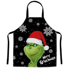 an apron with the grin face wearing a santa hat