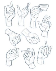 hand gestures drawn in the style of an artist's hands, with different angles and shapes