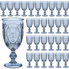 - https://howcandothis.com/weddingideas/wiwiqing-48-pcs-plastic-goblets-7-5oz-classic-goblet-plastic-wine-glasses-coloured-retro-embossed-water-goblets-for-wine-bar-juice-child-bathe-marriage-ceremony-reception-grand-occasion-occasion-blue/ Dusty Blue And Silver Wedding Theme, Unique Wedding Ideas Reception, Blue Party Ideas, Bridal Shower Tablescape, Blue Wedding Decorations, Vintage Stemware, Vintage Goblets, Plastic Wine Glasses, Wedding Cups