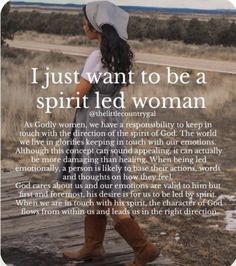 a woman walking across a dirt road with a hat on her head and the words i just want to be a spirit led woman