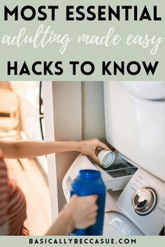 a woman is washing her clothes with the words most essential adding made easy hacks to know