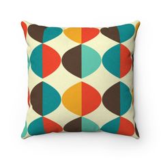 Retro Circles Multicolor Mid Century Modern Faux Suede Square Pillow | lovevisionkarma.com Alpine Cottage, Mid Century Pillows, Mid Century Modern Pillows, Retro Pillow, Suede Pillows, Modern Pillow, 60s Retro, Cottage Ideas, Modern Pillows