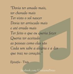 an image of a musical note with the words'deja ter amado mais, ter chorado mais '