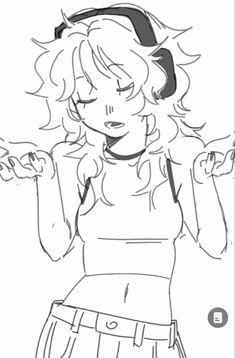 a drawing of a girl with headphones on her ears and hands in the air