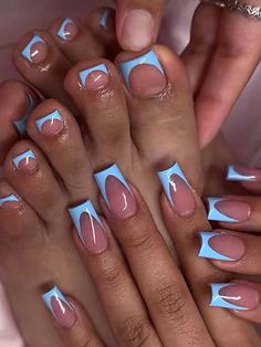 Multicolor  Collar   Plants Color Nails Embellished   Nail,Hand & Foot Care Blue Nails And Toes, Blue Acrylic Toes, Blue French Tip Toes, Nails Kit, Acrylic Toe Nails, Polish Nails, Perfect Manicure