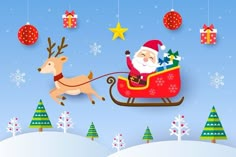 santa claus riding in his sleigh with reindeer