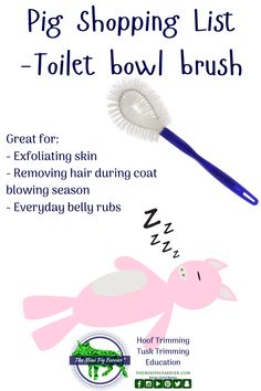 an advertisement for a hair brush with the words, pig shopping list - toilet bowl brush