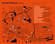 an orange map with the names and numbers of different places in it, including streets