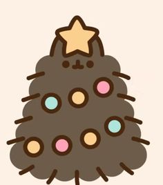 a drawing of a chocolate christmas tree with stars on top and dots around the base