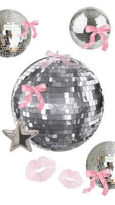 silver disco balls with pink bows and star decorations