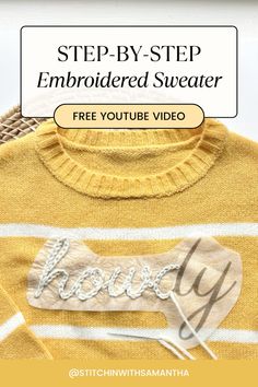 a yellow sweater with the words how to sew on it and an image of a bow