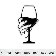 a hand holding a wine glass with the word,'al pdf cdr dwg