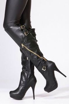 Boots Knee High Platform Boots, Hot Boots, Black Knee High Boots, Stiletto Boots, Gold Accent, Boots Outfit