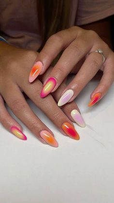 Aesthetic Nail Art, Coquette Nail, Aruba Vacation, Sunset Nails, Aesthetic Nail, Aura Nails, Airbrush Nails, Girly Acrylic Nails