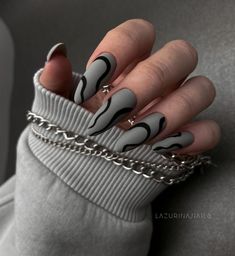 Grey Nail Designs, February Nails, Edgy Nails, Grunge Nails, Her Nails, Gray Nails, Classy Acrylic Nails, Neutral Nails, Dope Nails