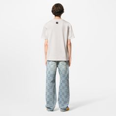 LOUIS VUITTON® - Embroidered Short-sleeved T-shirt - Milky White Louis Vuitton Gifts, Skate Pants, Louis Vuitton Official Website, Trunk Bag, Spring Sandals, Leather Denim, Louis Vuitton Official, Classic Bags, Shoe Boot Sandals