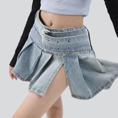 Introducing our ultra mini pleated denim skirt from the 2023 Summer Collection ââ‚?a timeless nod to the '90s. with a modern twist!Why It's Your Next Summer StapleThis 90s-inspired skirt reflects a perfect balance of modern fashion and nostalgia. With its lower-waisted silhouette. light wash. and subtle pleats. you'll add a touch of edginess to any ensemble. Plus. it's made with premium quality denim for a elongated-lasting wardrobe staple.Key Highlights: Nostalgic Vibes: A tribute to the iconic Y2k Streetwear Skirt, Edgy High-waisted Pleated Bottoms, Y2k Style Mini Skort For Streetwear, Y2k Mini Skirt For Streetwear, High Waist Skort For Summer Streetwear, High-waisted Skort For Spring Streetwear, High Waist Summer Skort For Streetwear, Y2k Style Mini Denim Skirt For Streetwear, Y2k Denim Mini Skirt For Streetwear