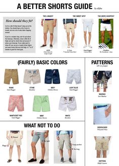 This only applies to one specific type of style. Jorts and cargo shorts can be fine if you do them in the right colors with the right style. Stupid. But this is good for a more preppy style. Style Chart, Mode Tips, Short Men Fashion, Salwar Kamiz, Traje Casual